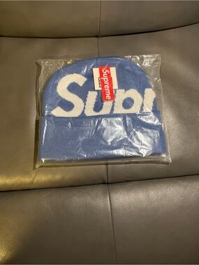 Supreme Blue Beanie with White Logo